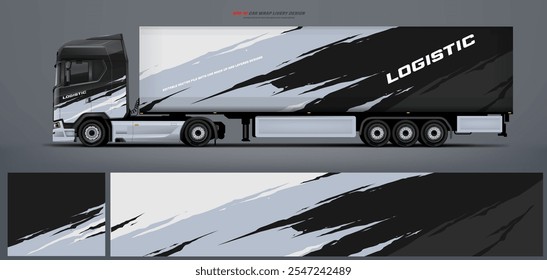 Vector truck trailer livery design  template. Truck Cargo delivering vehicle paintjob. Mock up and design on separate layers vector files.