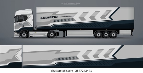 Vector truck trailer livery design  template. Truck Cargo delivering vehicle paintjob. Mock up and design on separate layers vector files.