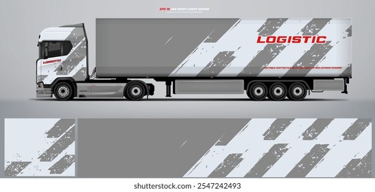 Vector truck trailer livery design  template. Truck Cargo delivering vehicle paintjob. Mock up and design on separate layers vector files.