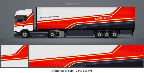 Vector truck trailer livery design  template. Truck Cargo delivering vehicle paintjob. Mock up and design on separate layers vector files.