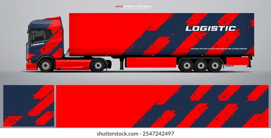 Vector truck trailer livery design  template. Truck Cargo delivering vehicle paintjob. Mock up and design on separate layers vector files.