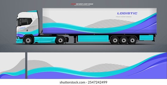 Vector truck trailer livery design  template. Truck Cargo delivering vehicle paintjob. Mock up and design on separate layers vector files.