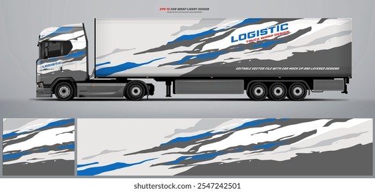 Vector truck trailer livery design  template. Truck Cargo delivering vehicle paintjob. Mock up and design on separate layers vector files.