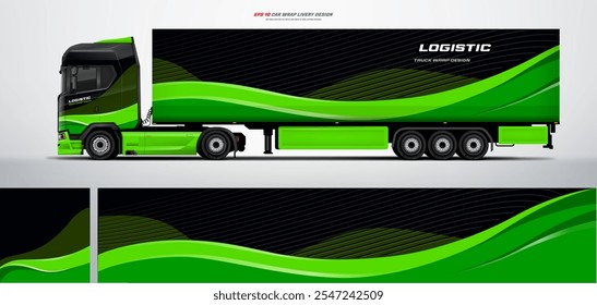 Vector truck trailer livery design  template. Truck Cargo delivering vehicle paintjob. Mock up and design on separate layers vector files.