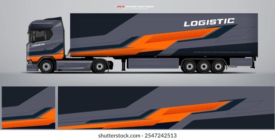 Vector truck trailer livery design  template. Truck Cargo delivering vehicle paintjob. Mock up and design on separate layers vector files.