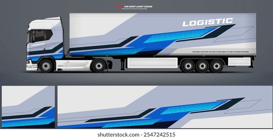 Vector truck trailer livery design  template. Truck Cargo delivering vehicle paintjob. Mock up and design on separate layers vector files.