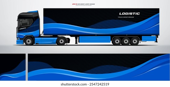 Vector truck trailer livery design  template. Truck Cargo delivering vehicle paintjob. Mock up and design on separate layers vector files.