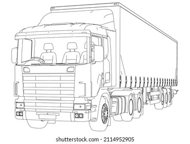 Vector Truck Trailer Outline Commercial Vehicle Stock Vector (royalty 