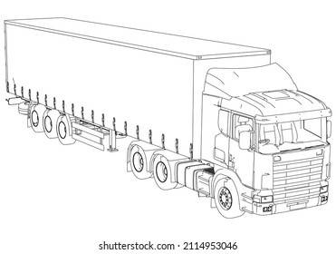 Vector truck trailer outline. Commercial vehicle. Cargo delivering vehicle.