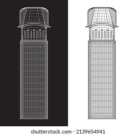 Vector truck trailer outline. Commercial vehicle. Cargo delivering vehicle. View top side