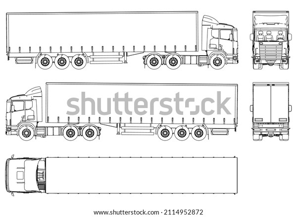 Vector truck trailer outline. Commercial\
vehicle. Cargo delivering\
vehicle.