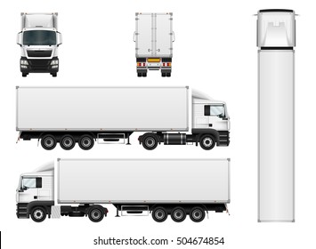 Vector Truck Trailer Template Isolated On White Background. Cargo Delivering Vehicle. All Elements In Groups On Separate Layers.