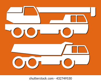Vector trucks icon set. Crane and