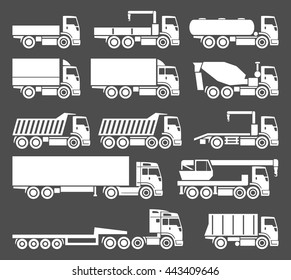 Vector trucks icons set on grey background