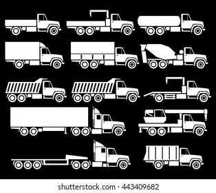 Vector trucks icons set on black background