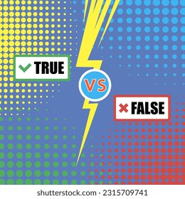Vector True Facts and False Myths Sign on Colorful Dotted Background. Versus Battle Banner.