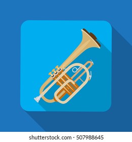 Vector trumpet icon in flat design with long shadows. Wind brass musical instrument.