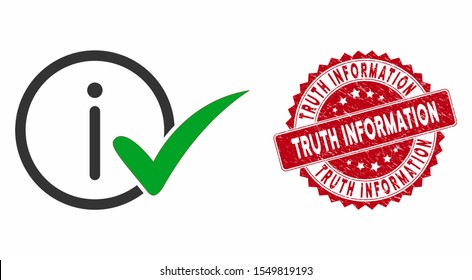 Vector truth information icon and grunge round stamp seal with Truth Information caption. Flat truth information icon is isolated on a white background.