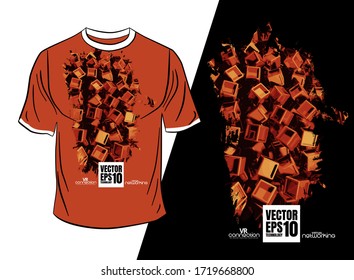 Vector T-shirt design, abstract technology concept with 3D rendering background