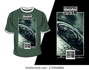 Vector T-shirt design, abstract technology concept with 3D rendering background