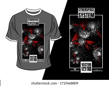 Vector T-shirt design, abstract technology concept with 3D rendering background