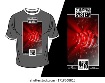 Vector T-shirt design, abstract technology concept with 3D rendering background