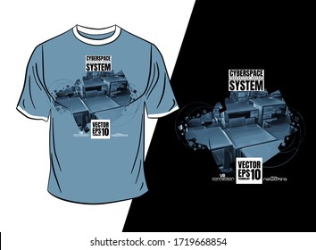 Vector T-shirt design, abstract technology concept with 3D rendering background