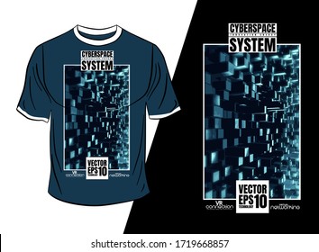 Vector T-shirt design, abstract technology concept with 3D rendering background