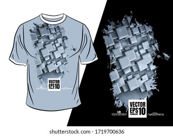 Vector T-shirt design, abstract technology concept with 3D rendering background