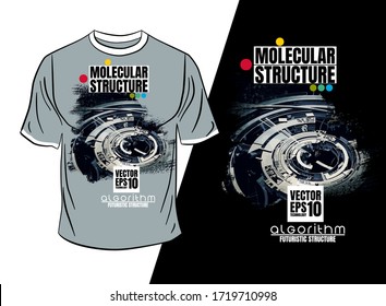 Vector T-shirt design, abstract technology concept with 3D rendering background