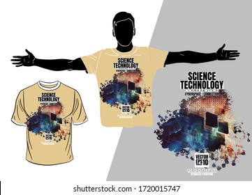 Vektor-T-Shirt-Design mit abstraktem Technologiekonzept
