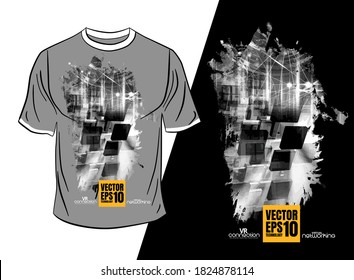 Vektor-T-Shirt-Design mit abstraktem Technologiekonzept