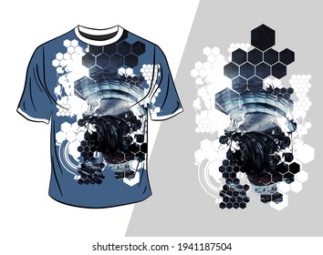 Vektor-T-Shirt-Design mit abstraktem Technologiekonzept