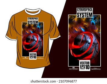 Vector T-shirt design, abstract technology concept with 3D rendering background