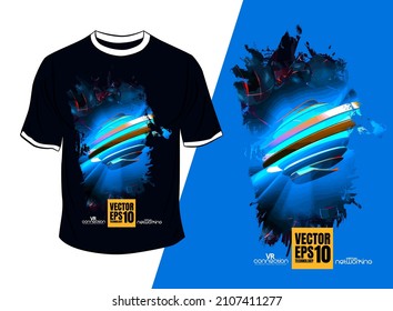 Vector T-shirt design, abstract technology concept with 3D rendering background