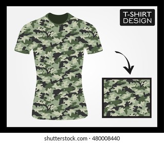 Vector t-shirt design with camouflage pattern.