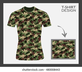 Vector t-shirt design with camouflage pattern.