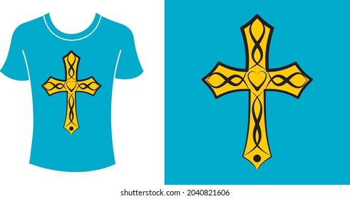 
Vector T-shirt Design With Cross - Crucifix crucifixion of Jesus Christ flat icon for religious design 