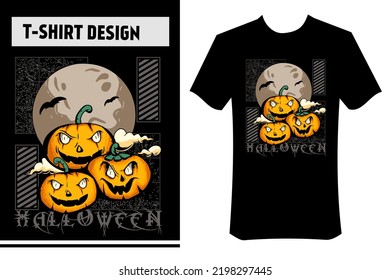vector t-shirt design, print on apparel, pumpkin monster vector illustration, monochrome color, stretch wear concept. perfect to use at halloween party, october