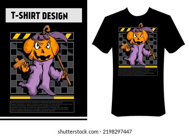 vector t-shirt design, print on apparel, pumpkin monster vector illustration, monochrome color, stretch wear concept. perfect to use at halloween party, october
