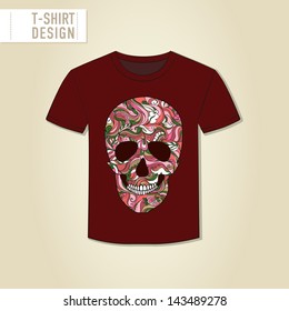 Vector T-shirt Design with Print of Skull