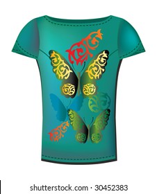 Vector T-shirt design template with butterflies