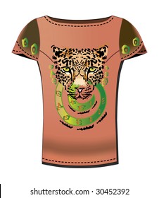 Vector T-shirt design template with leopard