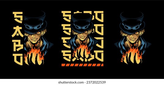 vector t-shirt design with the text Sabo, the name of the Japanese character

