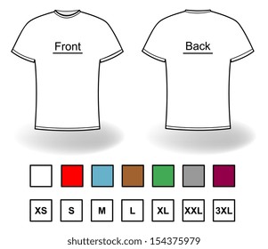 Vector T-shirt front and back with the size and colors