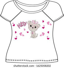 vector t-shirt illustration of cute cat with heart.eps