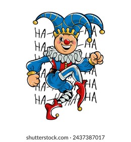 Vector t-shirt illustration of a funny Jester with ha ha ha background