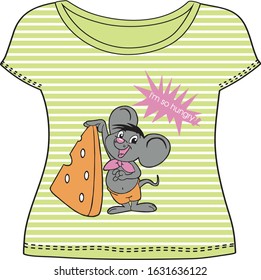 vector t-shirt illustration of a mouse that loves cheese