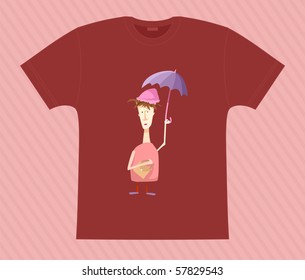 Vector. T-shirt. Madam with umbrella