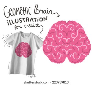 vector t-shirt mock up with geometric brain image. Concept illustration